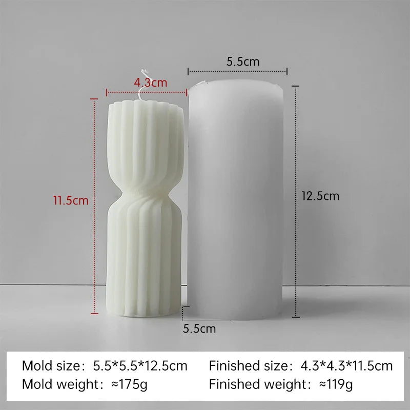 Striped cylinder aroma candle silicone mold by LAQTA, showing the detailed interior and textured striped pattern.
