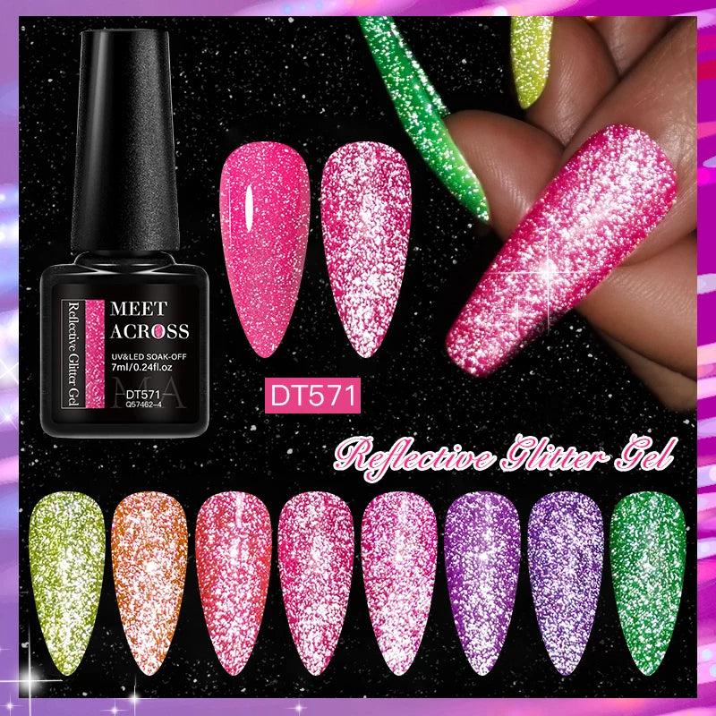LAQTA fluorescent reflective gel nail polish in a sleek bottle, showcasing vibrant, glowing nail color with reflective finish.