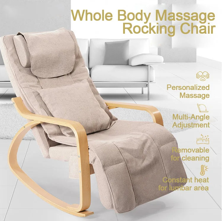 LAQTA electric rocking massage chair with padded upholstery, ergonomic design, and adjustable features for full-body relaxation.
