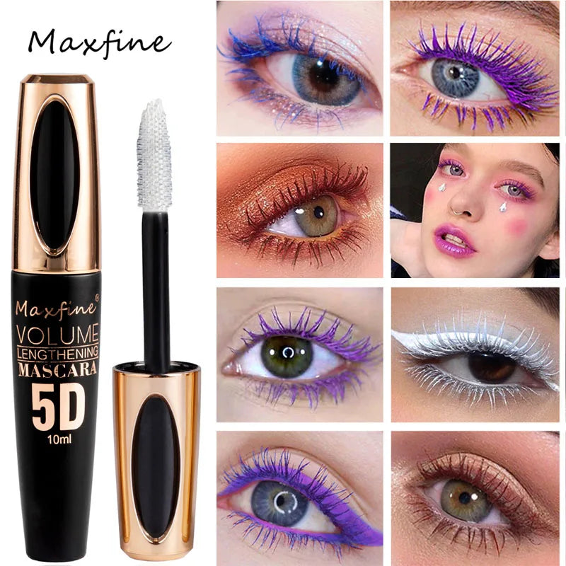 LAQTA 5D Silk Mascara with Big Eyes showcasing voluminous, lengthened lashes in a sleek black tube.