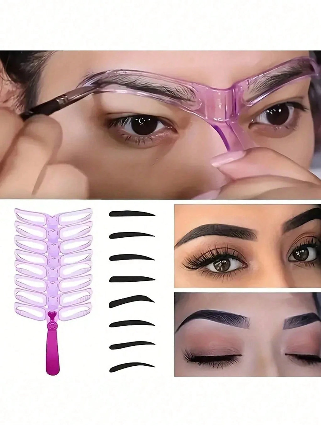 Set of 8 reusable eyebrow stencils by LAQTA, featuring various shapes for precise eyebrow shaping and styling.