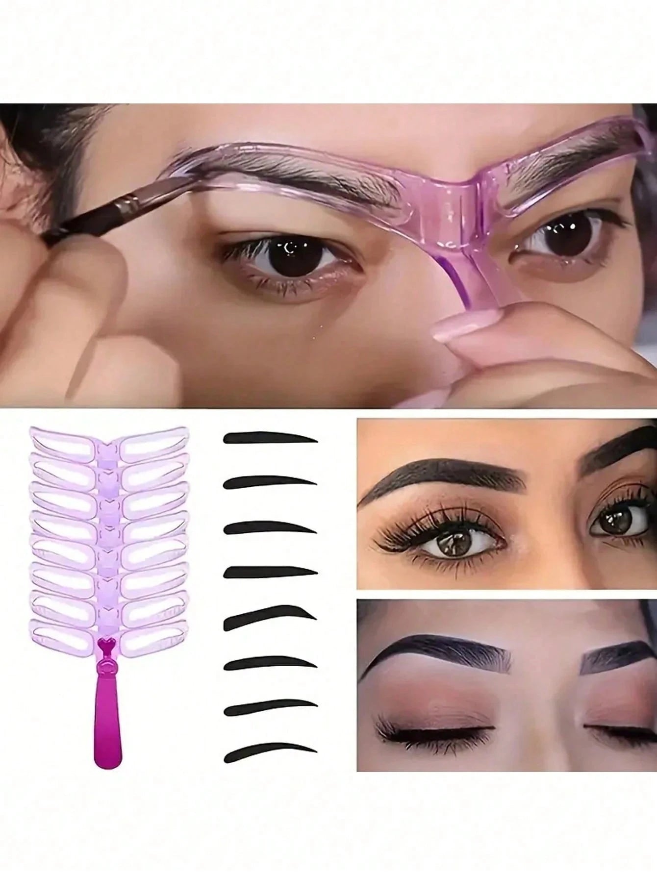 Set of 8 reusable eyebrow stencils by LAQTA, featuring various shapes for precise eyebrow shaping and styling.