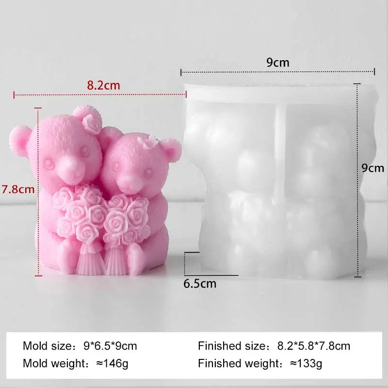 Silicone candle mold shaped like a love rose bear, designed for creating decorative candles by LAQTA.
