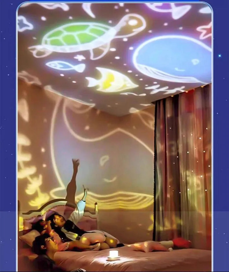 LAQTA Starry Projector Night Light displaying a starry sky pattern on a wall for a calming nighttime ambiance.