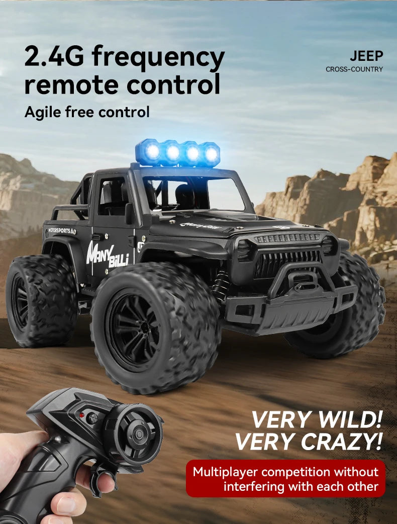 LAQTA 2.4GHz Remote Control Jeep with detailed exterior design and rugged tires, ideal for outdoor play and off-road adventures.