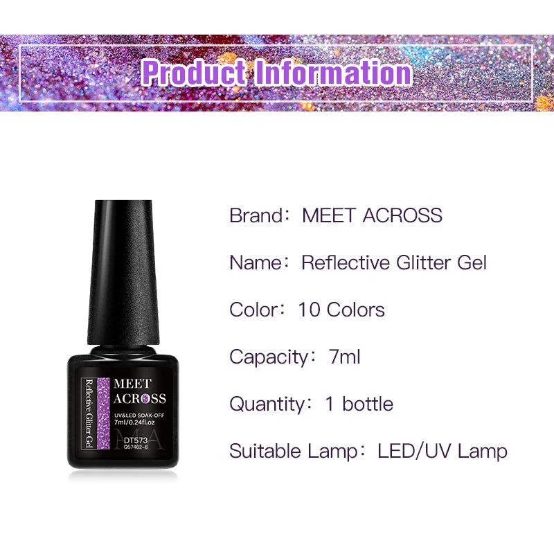 LAQTA fluorescent reflective gel nail polish displaying vibrant, glowing colors on a nail, perfect for bold, eye-catching nail art.