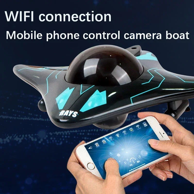 LAQTA RC submarine boat with camera for underwater exploration, featuring a sleek design and remote-controlled operation.