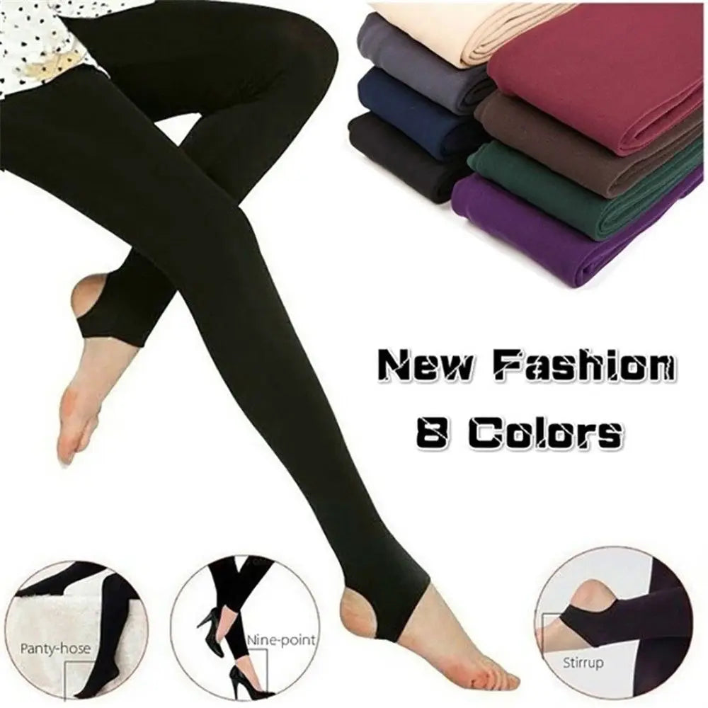 LAQTA fluff-lined stretch pantyhose shown in a close-up, featuring soft lining and sheer, elastic fabric for comfort and warmth.
