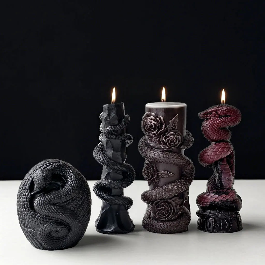Relief Snake Pillar Candle Mold by LAQTA, showing detailed snake pattern design in durable silicone material.