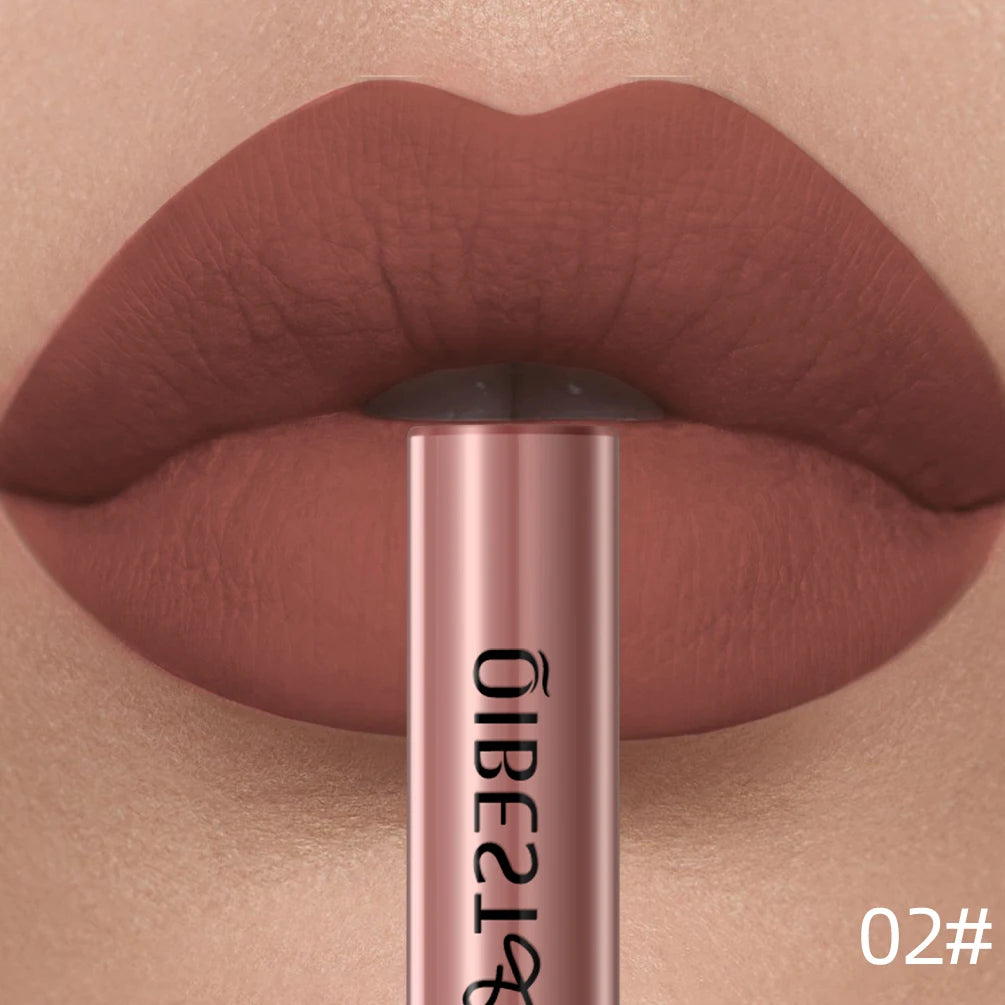 LAQTA matte liquid lipstick in a sleek tube, showcasing smooth, vibrant color and precise applicator for bold, long-lasting lips