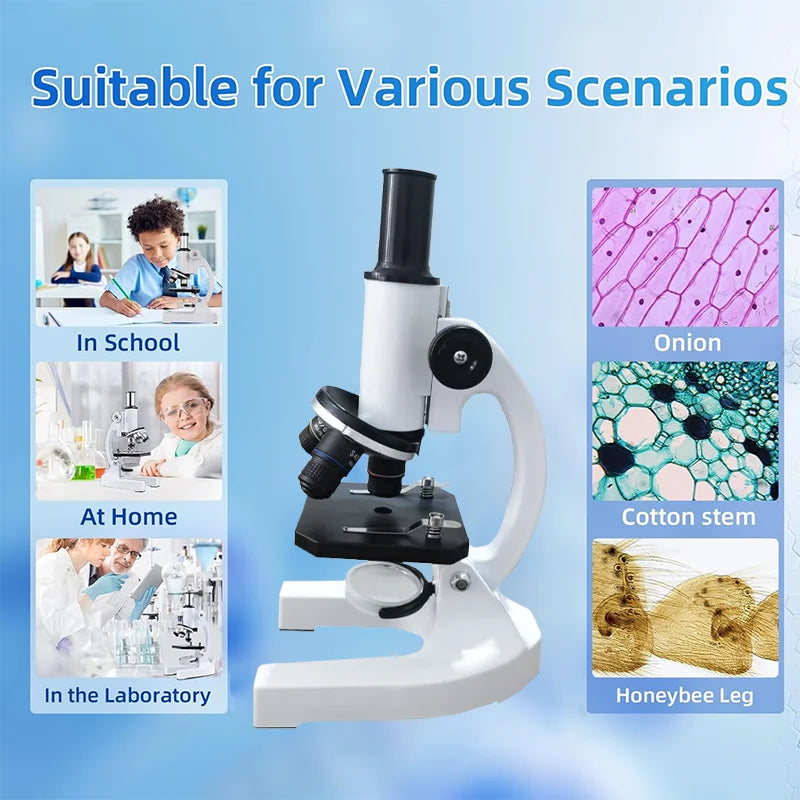 LAQTA 40X-2000X magnification microscope for kids with colorful controls and eyepiece, ideal for educational scientific exploration.