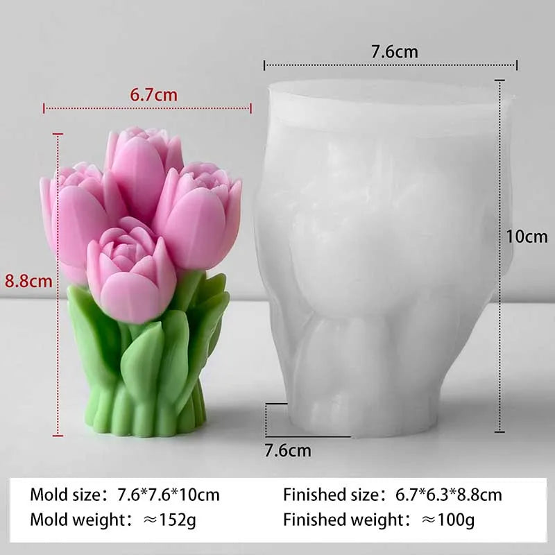 Silicone mold shaped like tulip flowers for creating floral-themed decorations, designed by LAQTA.