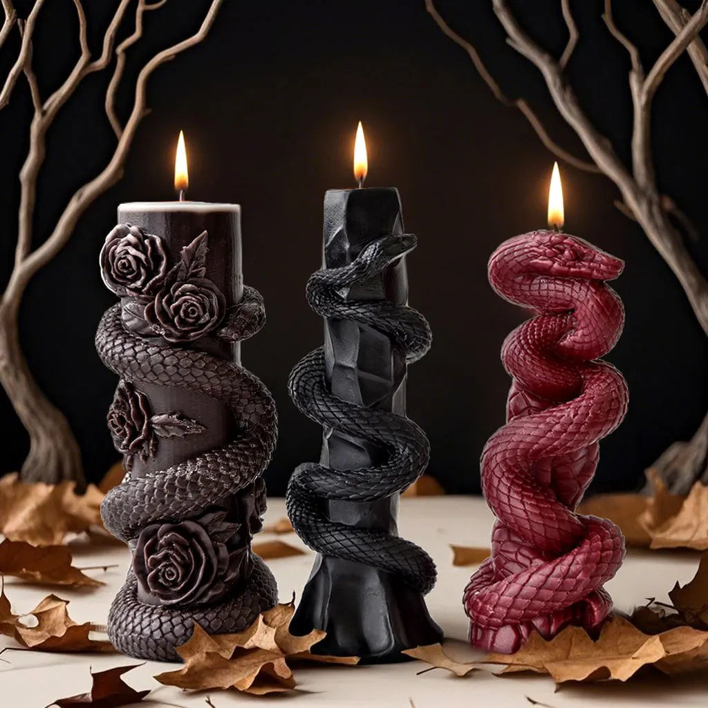 LAQTA Relief Snake Pillar Candle Mold showing a detailed snake design in silicone for creating decorative candles