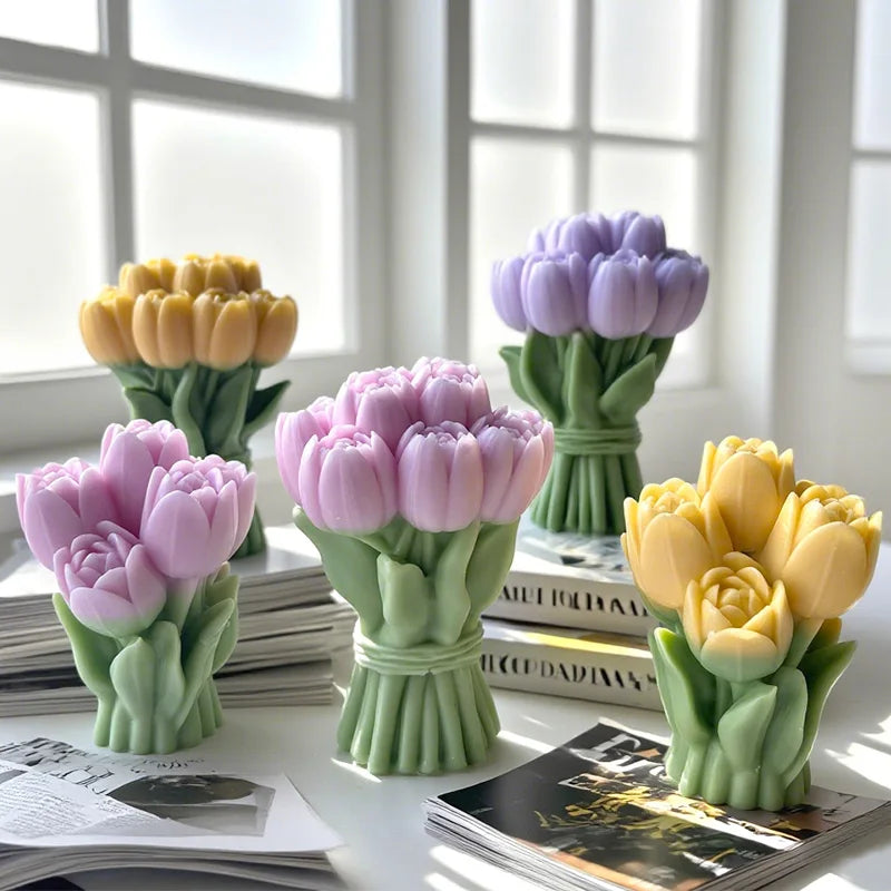 Silicone mold from LAQTA shaped like a tulip flower bouquet for cake decorating or craft projects.