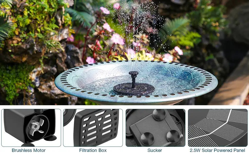 LAQTA Solar Water Fountain Pool with solar panel and cascading water feature for outdoor gardens and ponds