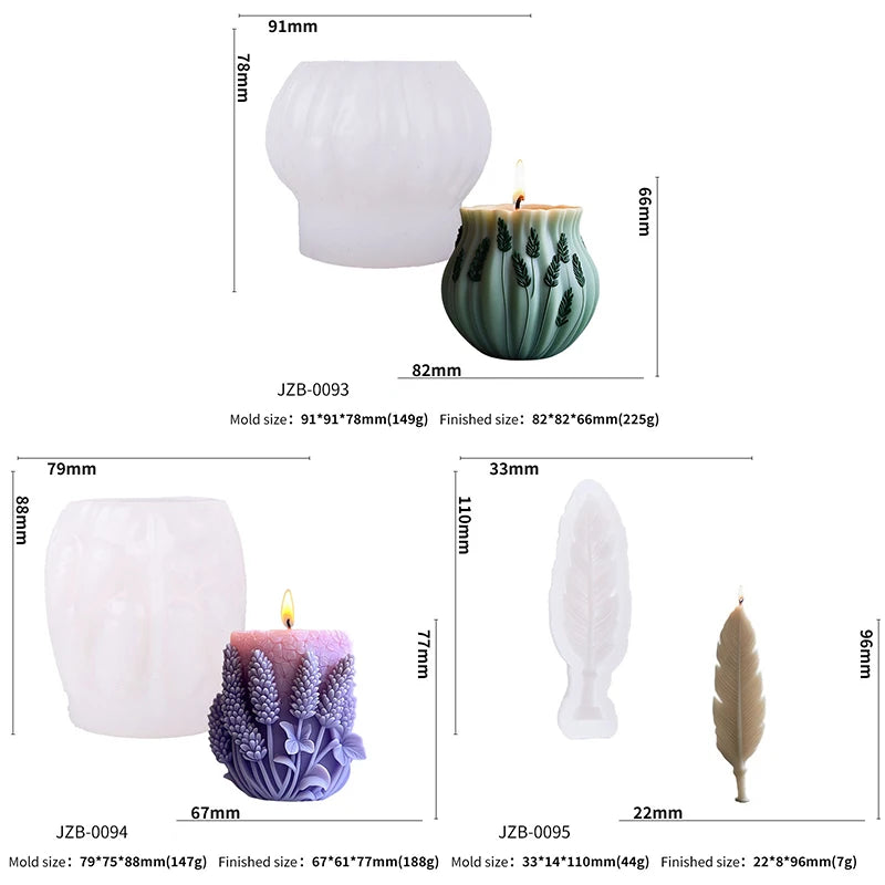 Lavender silicone candle mold by LAQTA, showing a flexible, lavender-colored mold with detailed candle shape and smooth edges.
