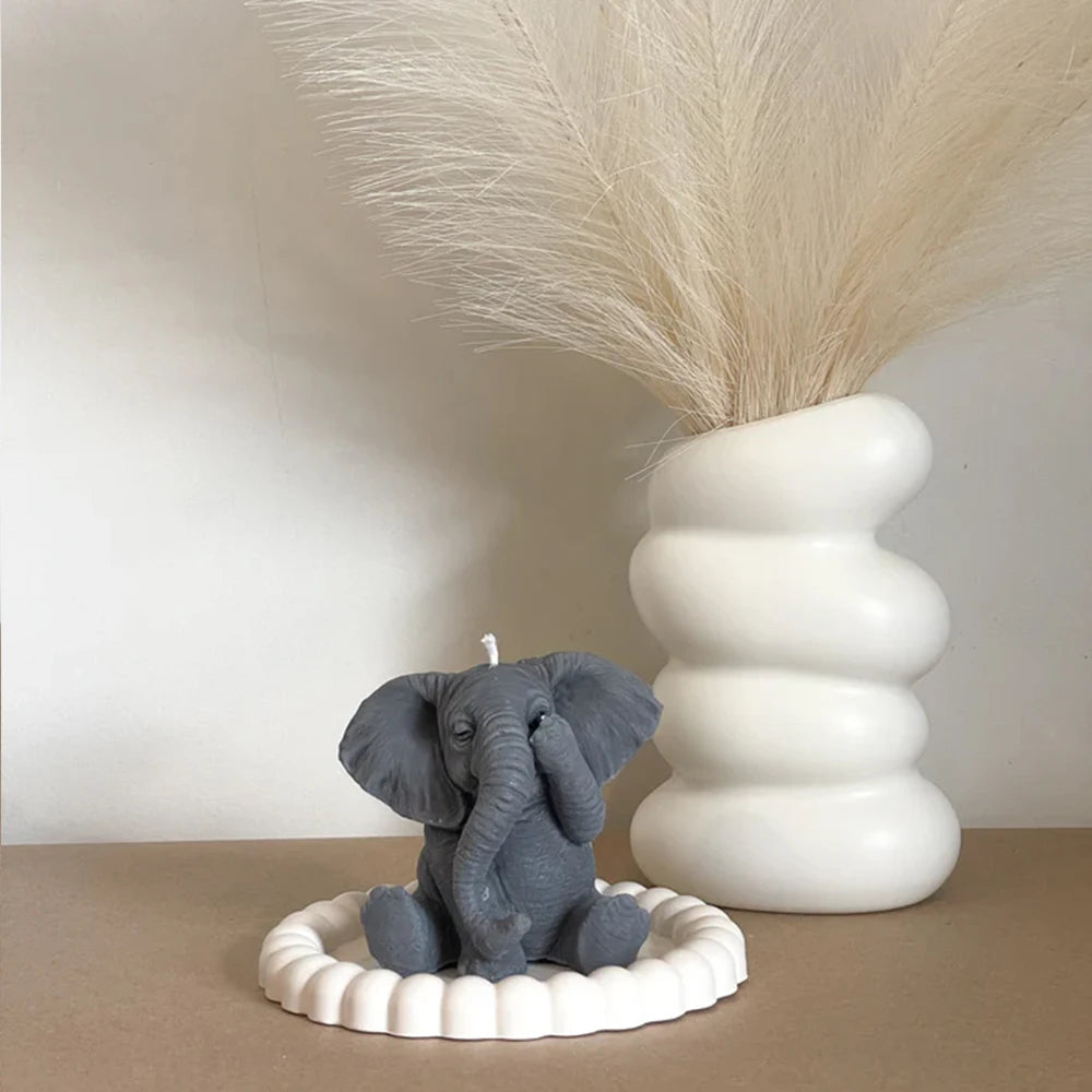 Silicone candle mold in 3D elephant shape from LAQTA, showing detailed elephant design with smooth silicone surface.