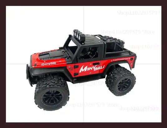 LAQTA 2.4GHz remote control Jeep toy with detailed exterior and rugged tires, designed for outdoor off-road play.