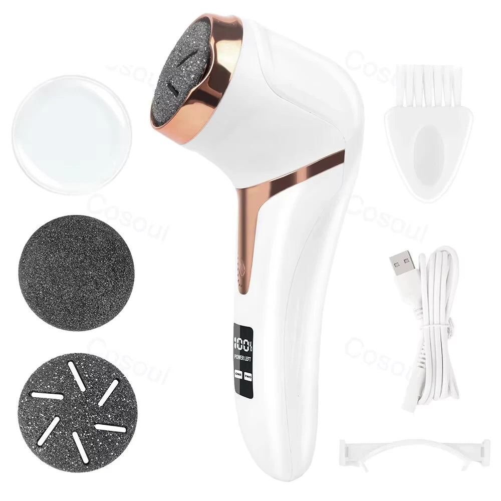 LAQTA electric foot file pedicure machine with a sleek handheld design and exfoliating roller for smooth feet.