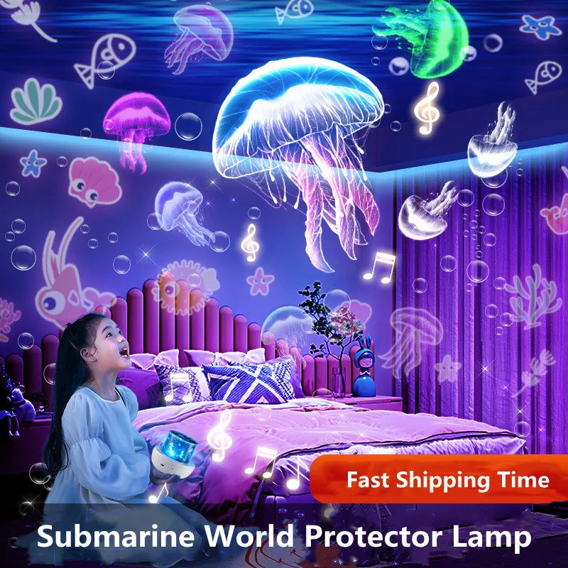 LAQTA Starry Projector Night Light displaying a starry sky projection on a wall in a dark room.