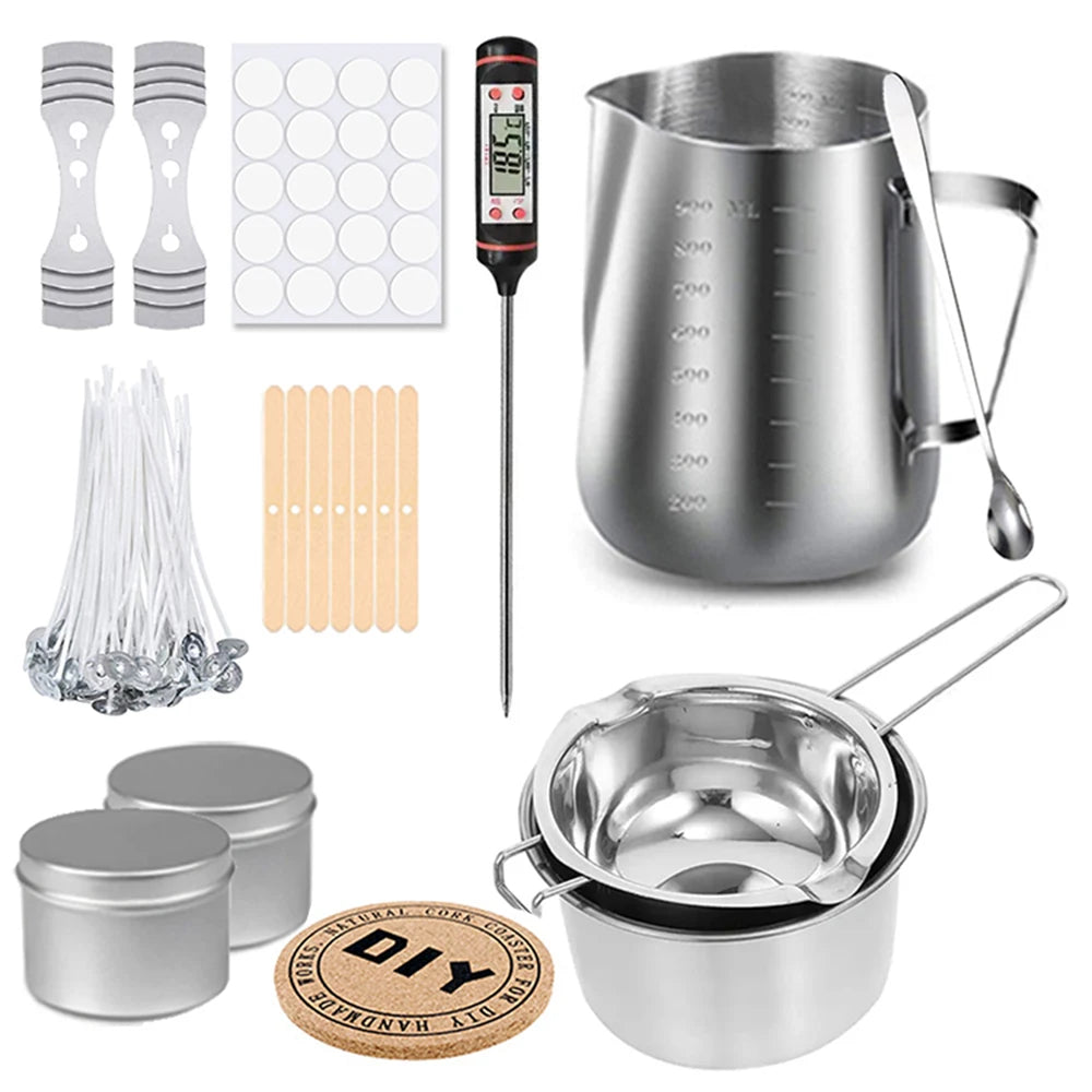 LAQTA DIY candle kit with aromatic candles making tools, including wax, wicks, and molds for crafting scented candles at home.