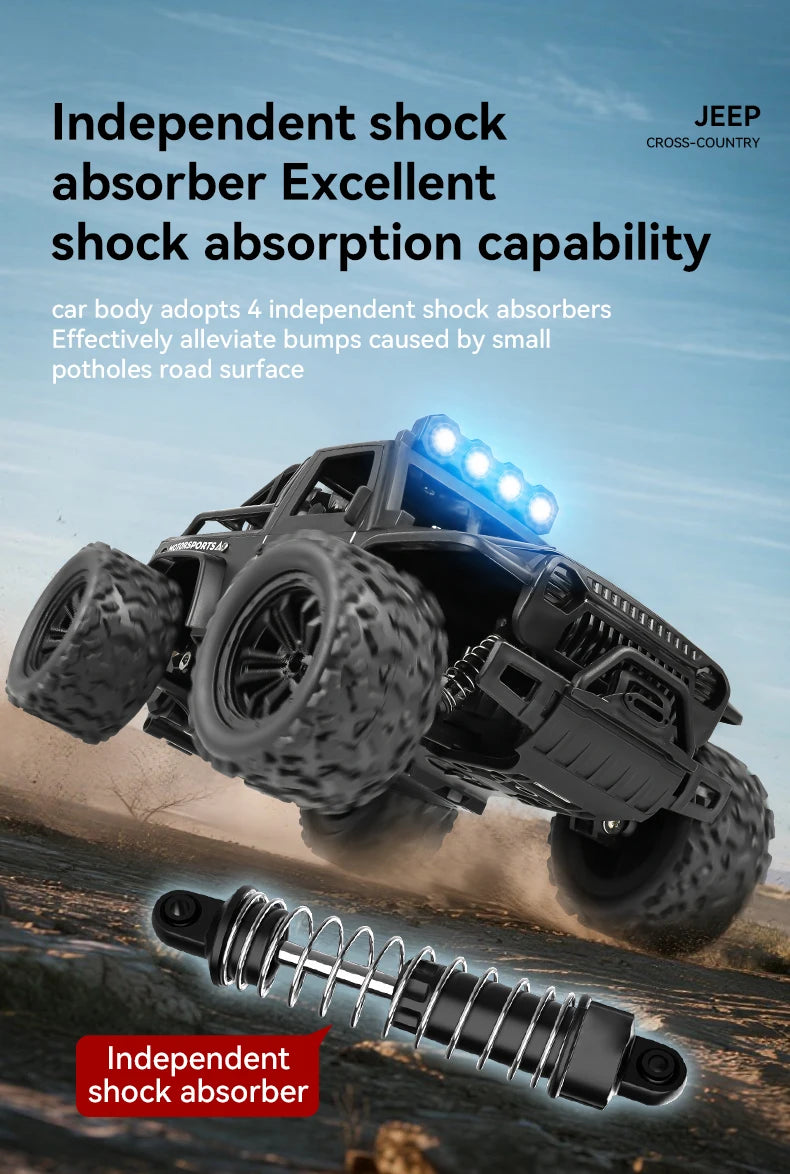 LAQTA 2.4GHz Remote Control Jeep with detailed exterior design and durable wheels, perfect for outdoor play.