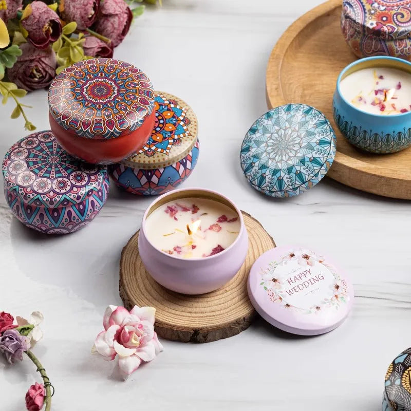 Vintage Can Candles by LAQTA, featuring rustic metal cans with lit wicks and decorative wax, perfect for cozy ambiance.