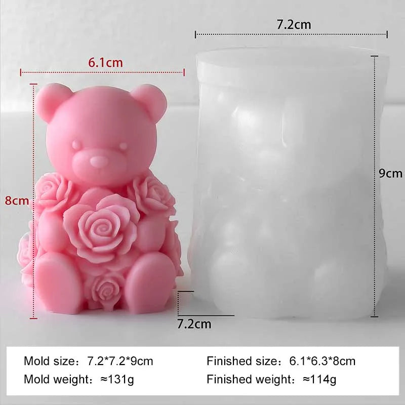 Silicone candle mold in the shape of a love rose bear, ideal for crafting romantic candles with the LAQTA brand.