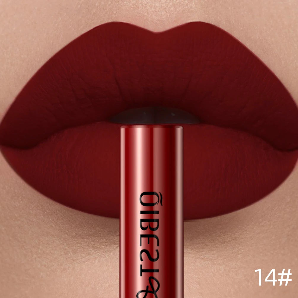 LAQTA matte liquid lipstick in a sleek tube, showcasing the vibrant, smudge-proof formula with a smooth, matte finish.
