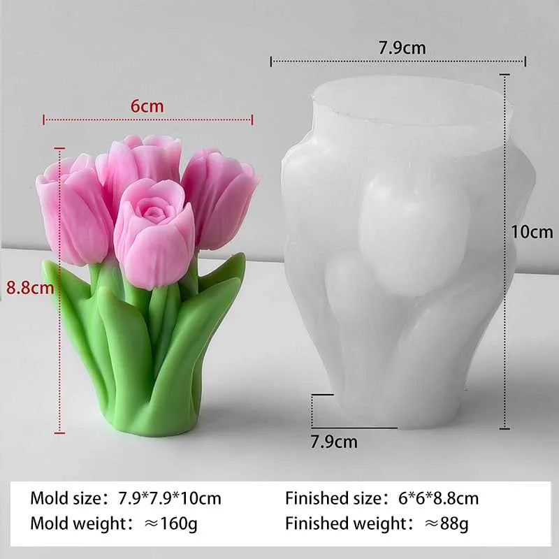 Silicone mold for tulip bouquet flowers by LAQTA, showing detailed tulip flower shapes for crafting and baking projects.
