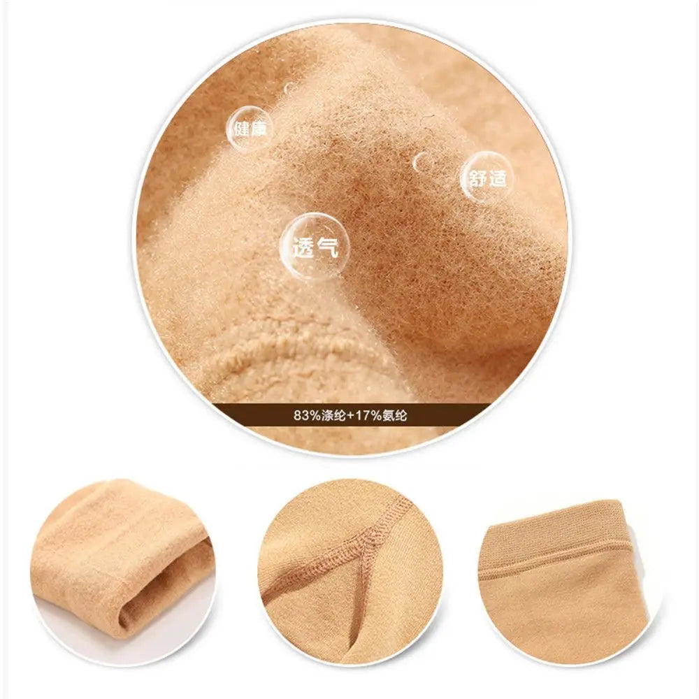 LAQTA fluff-lined stretch pantyhose, close-up showing soft, cozy interior and smooth, sheer exterior for comfortable wear.