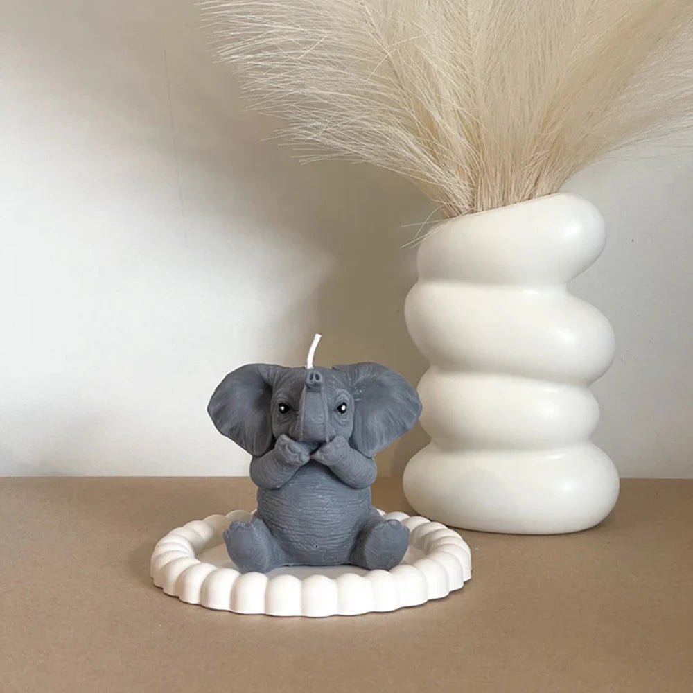 Silicone candle mold shaped like a 3D elephant from LAQTA, showing detailed elephant design for homemade candles.
