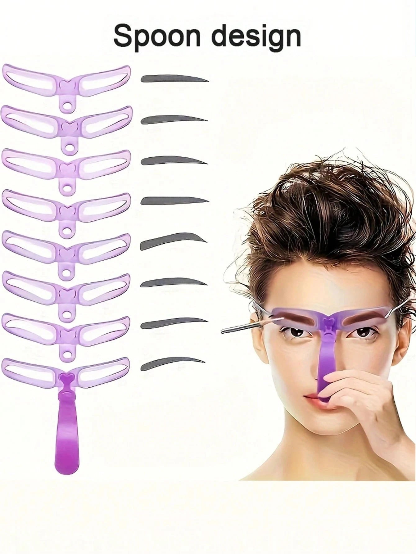 Set of 8 reusable eyebrow stencils by LAQTA, showcasing various brow shapes for easy, precise eyebrow shaping.