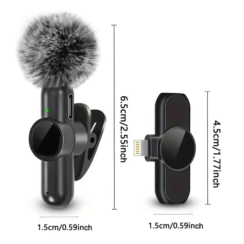 Wireless Lavalier Microphone by LAQTA with clip-on design and compact body for hands-free audio recording.