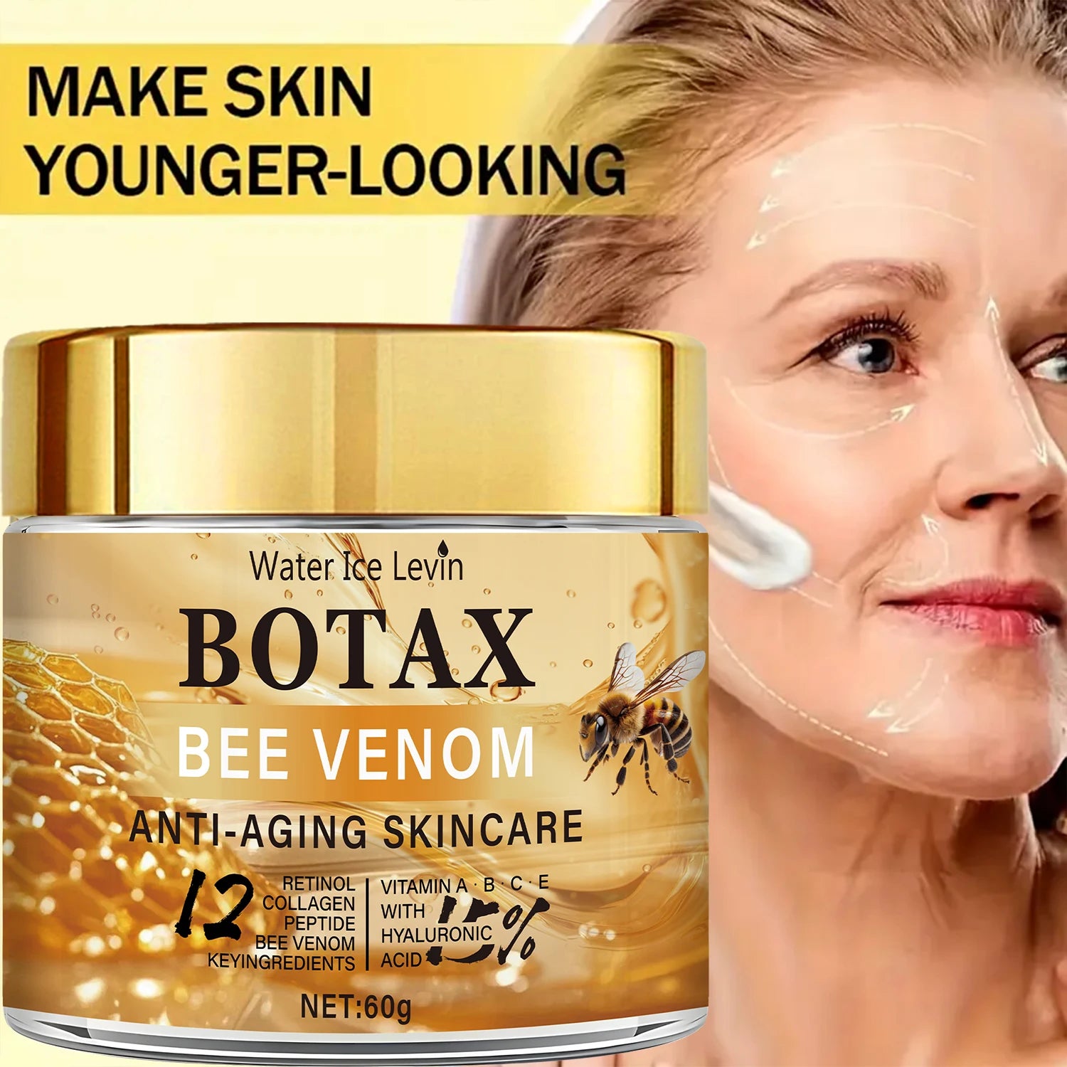 LAQTA Botax Bee Venom Cream jar with label, showcasing the skincare product designed for anti-aging and skin rejuvenation