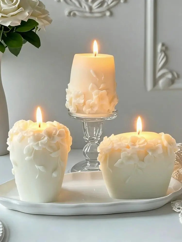 LAQTA Nordic Floral scented candle in a glass jar with floral design, ideal for home fragrance and cozy ambiance.