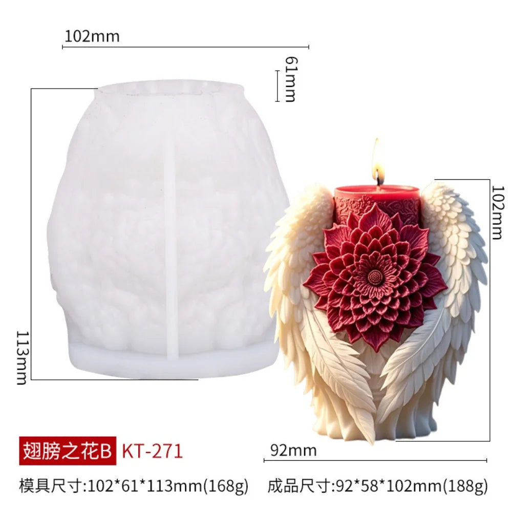 LAQTA 3D Wings Flower Fragrance Candle Silicone Mold showing detailed flower and wing-shaped cavity for candle making