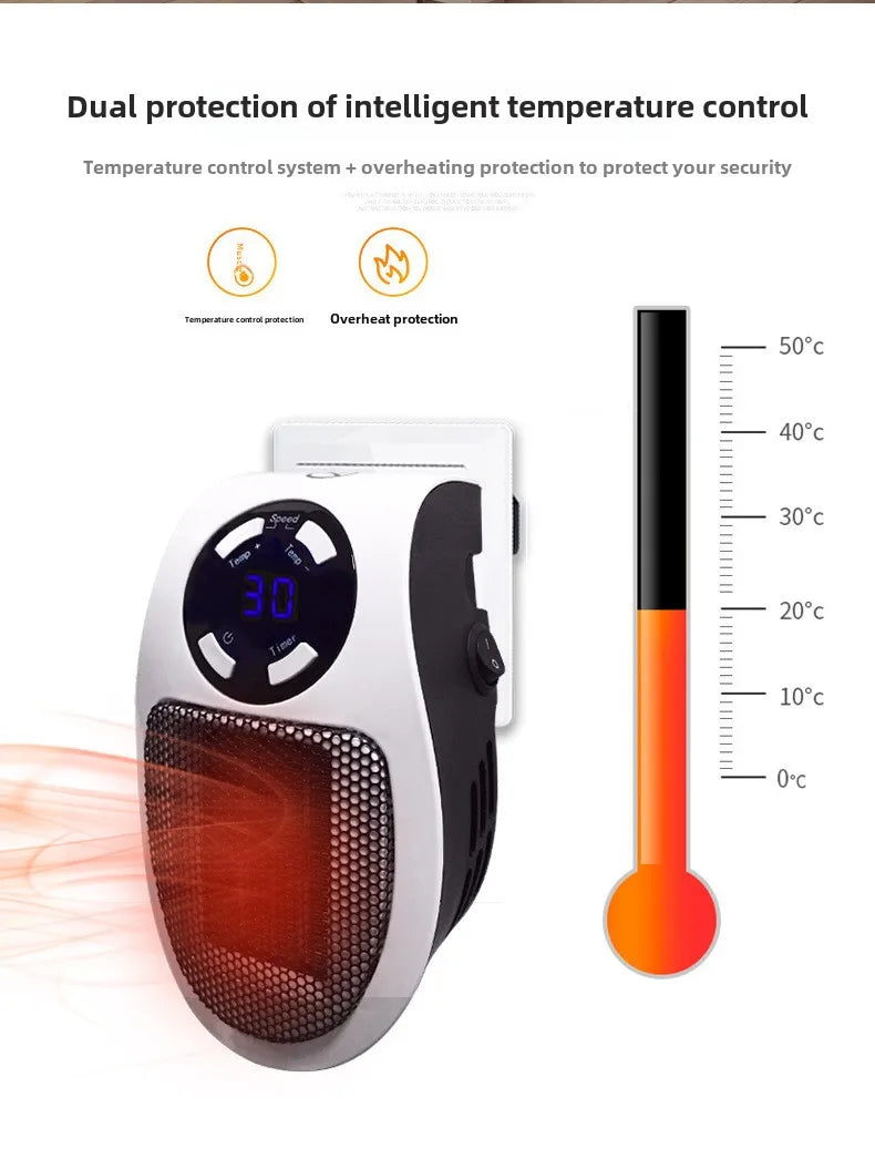 LAQTA Eco plug-in electric heater showing compact design and control panel for efficient home heating.