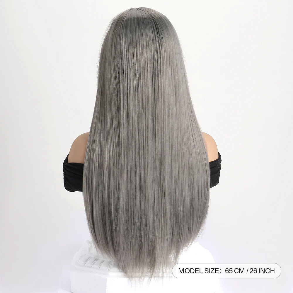 Long straight synthetic wig by LAQTA featuring sleek, smooth hair with a natural shine and even cut.