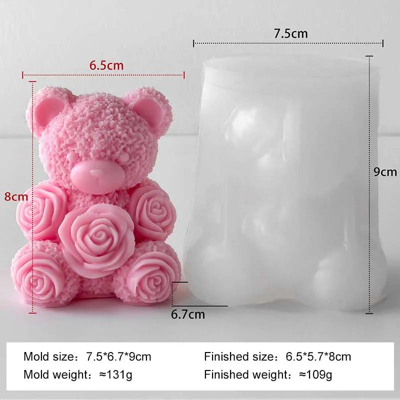 Silicone candle mold shaped like a love rose bear, designed for making decorative candles by LAQTA.