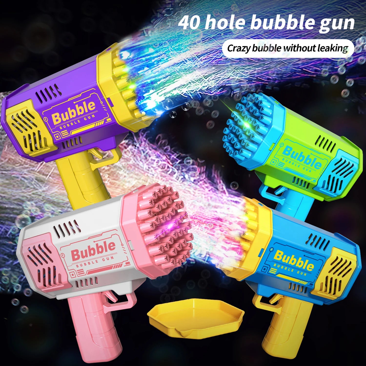 LAQTA fully automatic bubble machine producing colorful bubbles, ideal for parties and outdoor events.