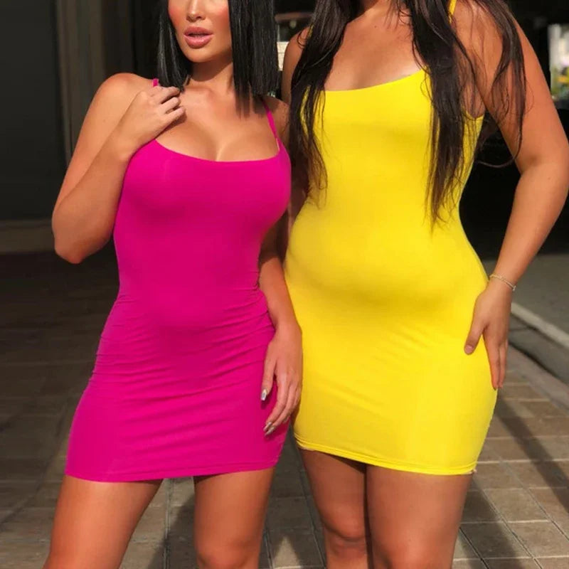 LAQTA summer spaghetti strap mini dress with a flowy, lightweight fabric and a stylish, fitted silhouette perfect for warm weather.