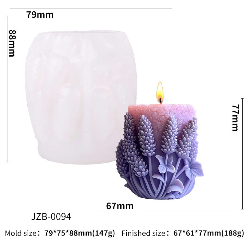 Lavender silicone candle mold by LAQTA, shaped for creating decorative lavender-colored candles with smooth, flexible silicone material.