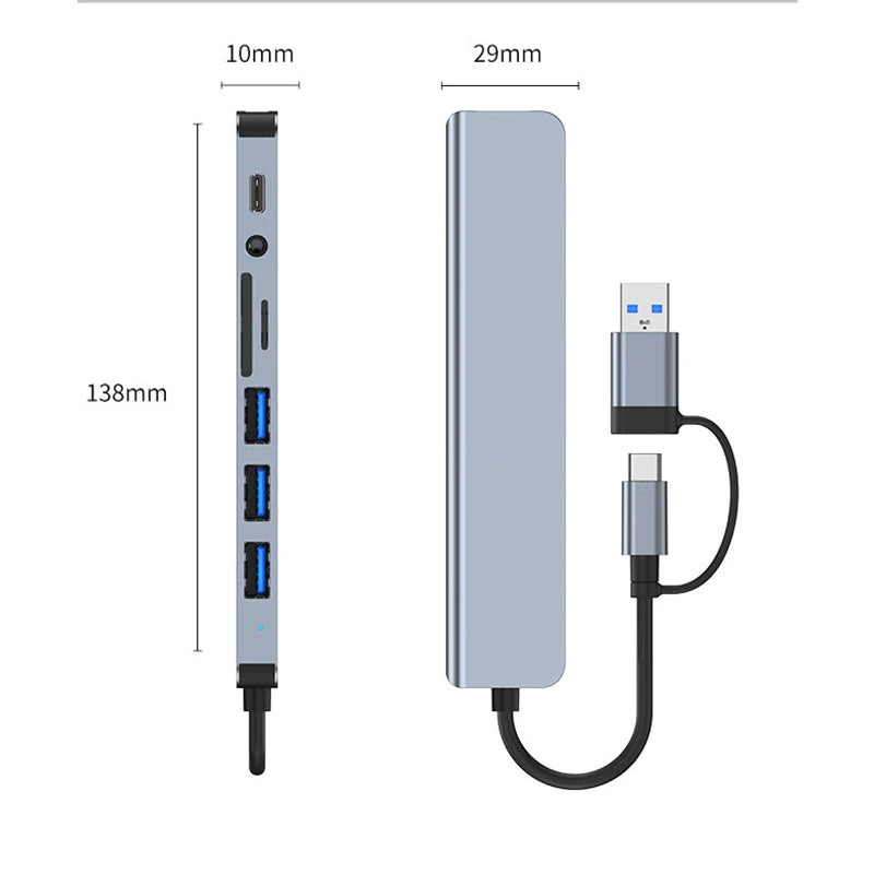 LAQTA 8-in-2 USB and Type C hub docking station with multiple ports for easy device connectivity and expansion.