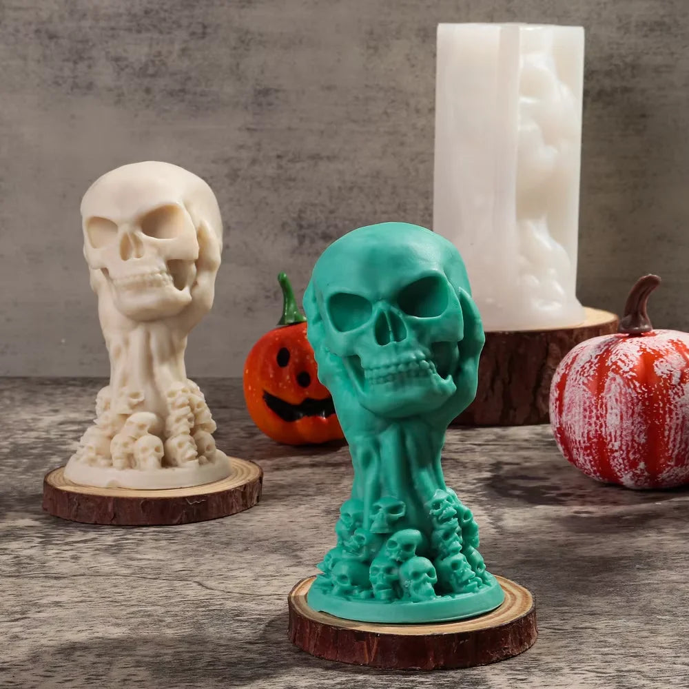 LAQTA Rose Relief Skull Candle Silicone Mold showing detailed skull design with rose patterns for candle making.