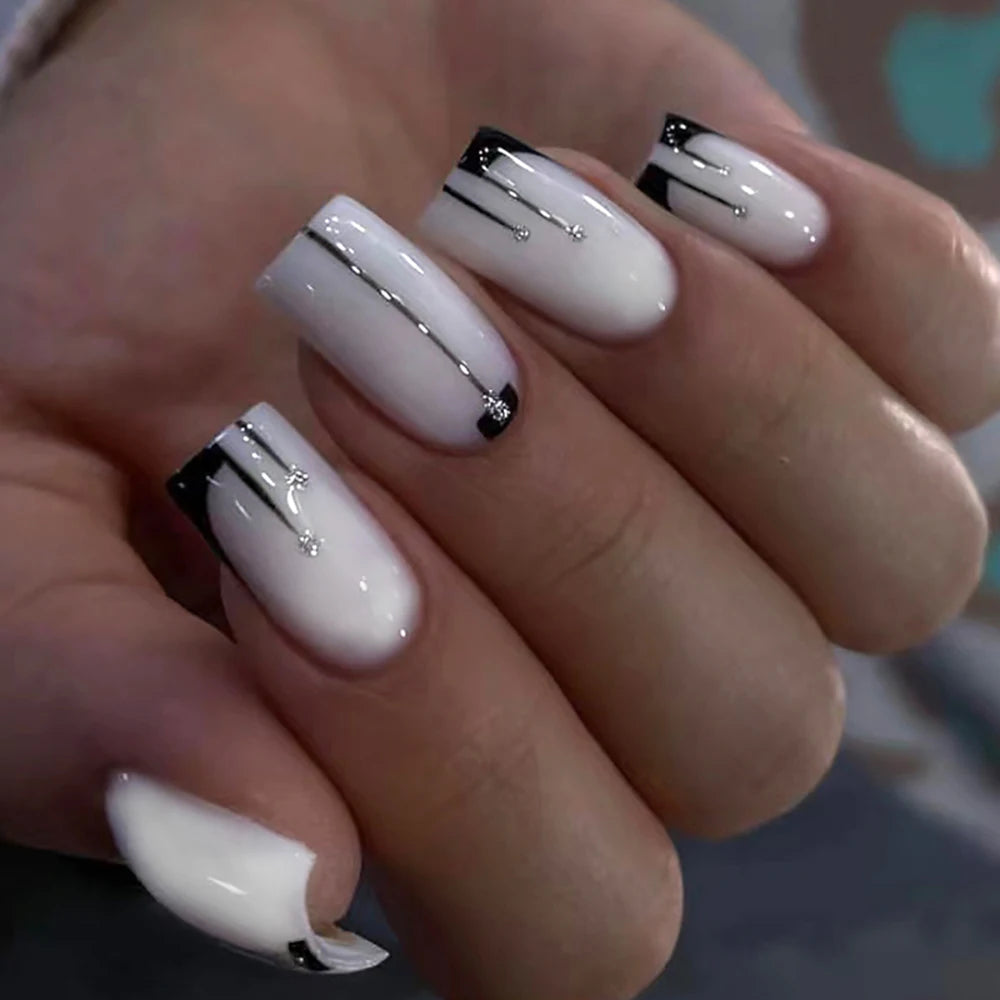 LAQTA short square fake nails with a natural pink and white design, showcasing a stylish and modern nail extension.