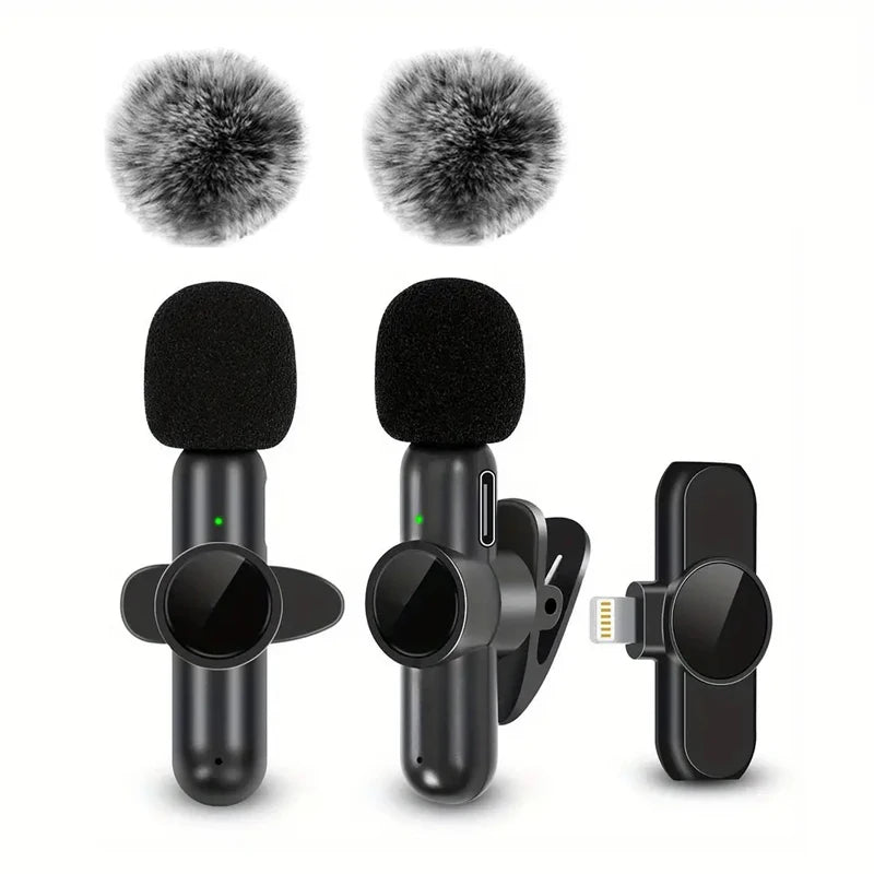 Wireless lavalier microphone by LAQTA, small clip-on mic with sleek design for clear audio recording and hands-free use.