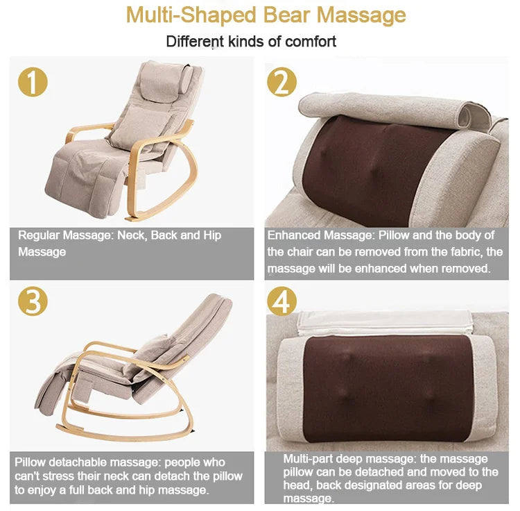 LAQTA Electric Rocking Massage Chair with padded upholstery and built-in massage rollers, designed for relaxation and comfort.