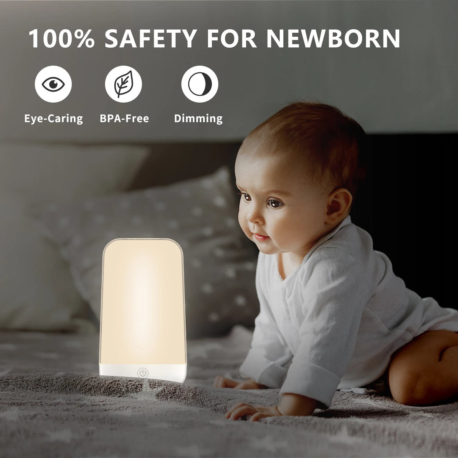 LAQTA Smart Touch Bedside Table Lamp with modern design, featuring touch controls and adjustable brightness for bedside lighting.
