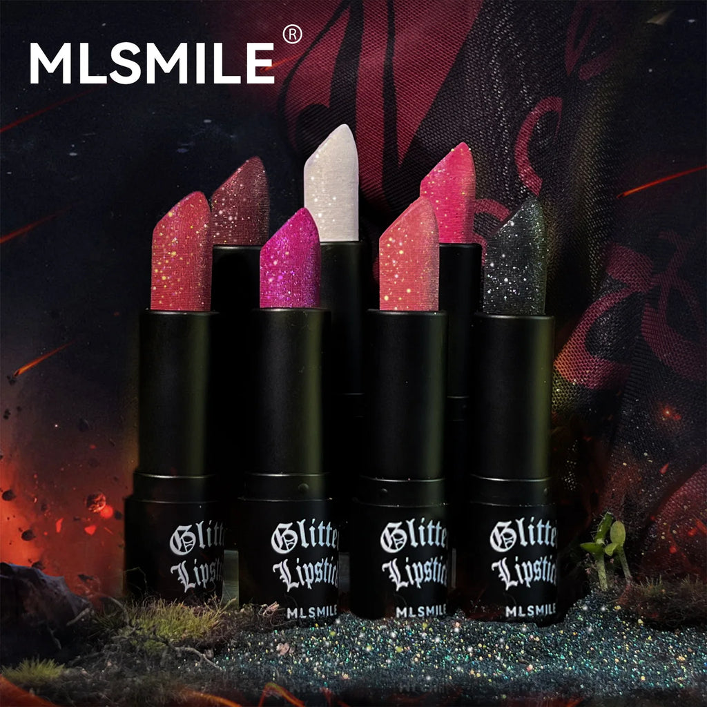 LAQTA waterproof glitter lipstick in vibrant shade, showcasing a shimmering, bold lip color with a smooth, glossy finish.